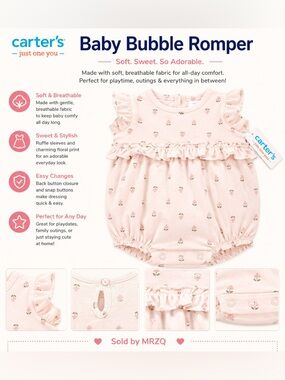 Carter's Pink Floral Bubble Romper with Ruffle Detail